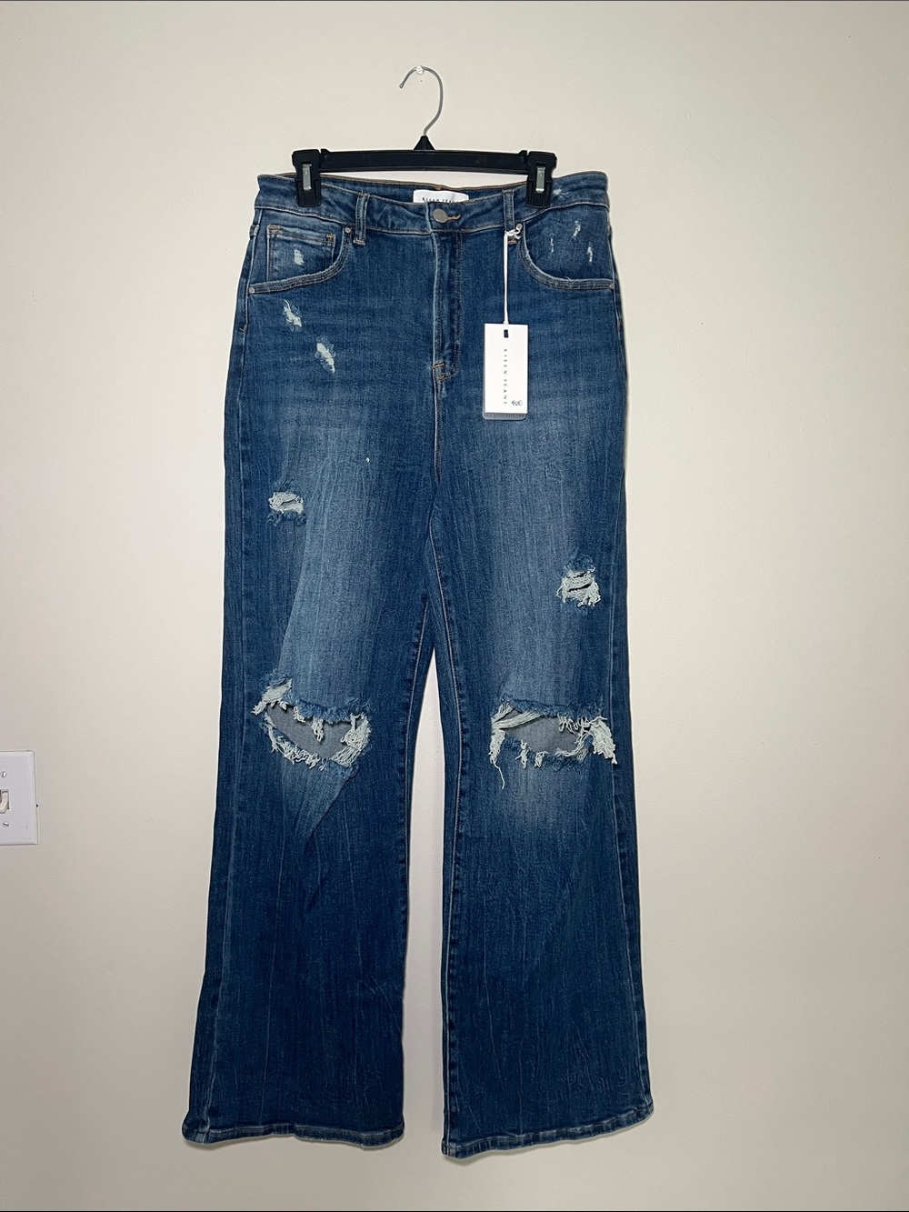 Risen Jeans Distressed Wide-Leg Jeans - Blue